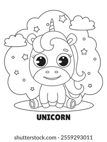 Adorable Unicorn Enjoying Magical Adventures in a Fantasy Wonderland Designed Especially for Kids.