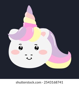 adorable unicorn face character. cry emoticon