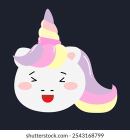 adorable unicorn face character. cry emoticon