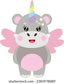 Adorable unicorn hippo with wings
