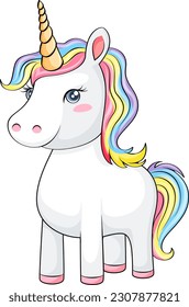 Adorable Unicorn with Rainbow Mane illustration