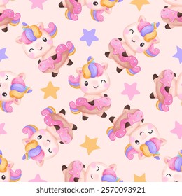 Adorable unicorn themed seamless pattern for fabric, wallpaper and many more