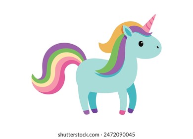 Adorable unicorn with a vibrant, rainbow-colored mane. This detailed vector art illustration captures its whimsical charm perfectly.