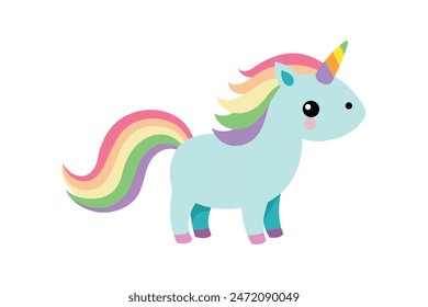 Adorable unicorn with a vibrant, rainbow-colored mane. This detailed vector art illustration captures its whimsical charm perfectly.