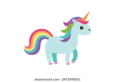 Adorable unicorn with a vibrant, rainbow-colored mane. This detailed vector art illustration captures its whimsical charm perfectly.