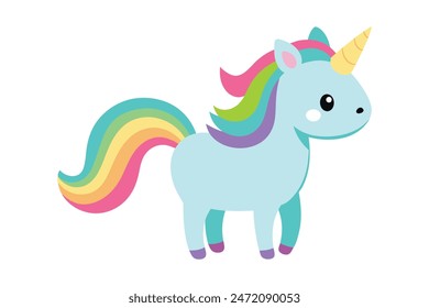 Adorable unicorn with a vibrant, rainbow-colored mane. This detailed vector art illustration captures its whimsical charm perfectly.