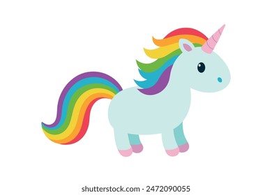 Adorable unicorn with a vibrant, rainbow-colored mane. This detailed vector art illustration captures its whimsical charm perfectly.