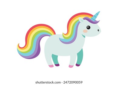 Adorable unicorn with a vibrant, rainbow-colored mane. This detailed vector art illustration captures its whimsical charm perfectly.