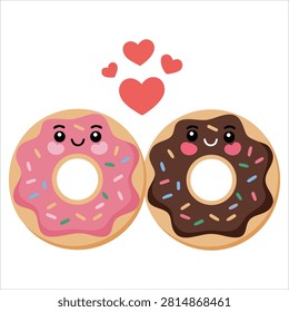 Adorable Ute Donuts Falling in Love and Valentine's Day Concept