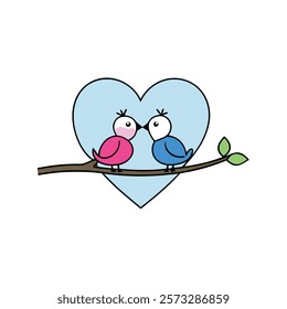 Adorable Valentine Love Birds on Heart
