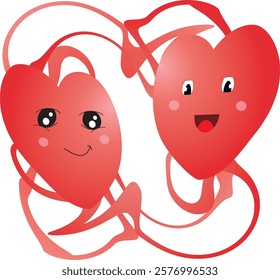 Adorable Valentine's Day illustration featuring two smiling heart characters with expressive faces, symbolizing love and happiness. Perfect for romantic and cute design projects