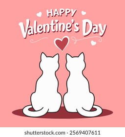 Adorable Valentine's Day Illustration of Two Cats in Love - Perfect for Romantic Designs