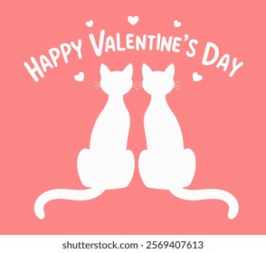 Adorable Valentine's Day Illustration of Two Cats in Love - Perfect for Romantic Designs