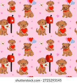 Adorable día de San Valentín patrón de cachorro con corazones y globos