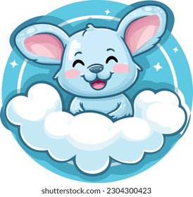 adorable vector art of a baby animal floating on a cloud with a big smile