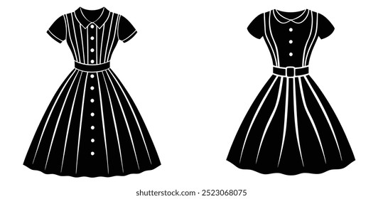 Adorable vector art of cute cartoon baby girls in a vintage summer modern dress. Perfect for fashion design projects, children's apparel illustrations, and baby girl fashion themes.