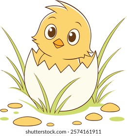 Adorable vector of a baby chick hatching from an egg, perfect for cute designs