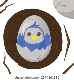 Adorable vector of a baby chick hatching from an egg, perfect for cute designs