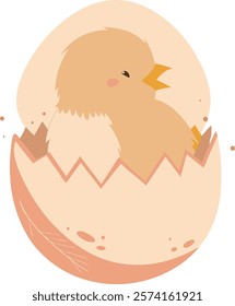 Adorable vector of a baby chick hatching from an egg, perfect for cute designs