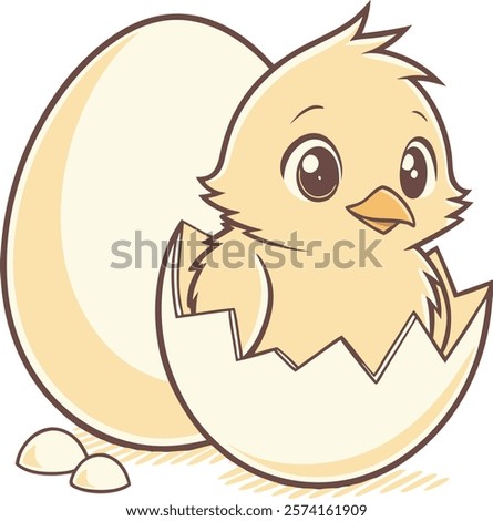Adorable vector of a baby chick hatching from an egg, perfect for cute designs