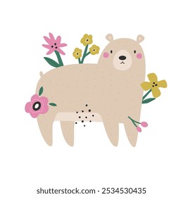 Urso Vetor Adorável. Ilustração da vida selvagem da floresta bonito para o design e a arte.