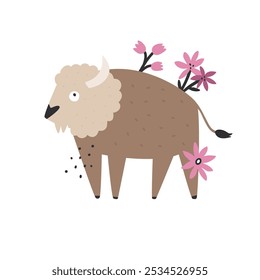Adorable Vector Buffalo. Cute Woodland Wildlife Illustration for Design and Art.