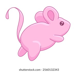 Adorable vector cartoon illustration of a cute pink mouse isolated on the white background