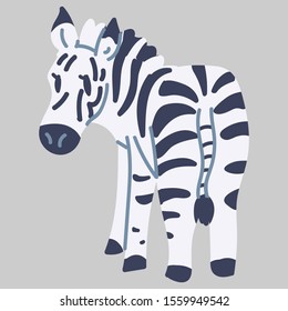 Adorable Vector Cartoon Lineless Zebra from behind Clip Art. Safari Animal Icon. Hand Drawn Kawaii Kid Motif Illustration Doodle in Flat Color. Isolated Baby, Nursery and Childhood Character. 