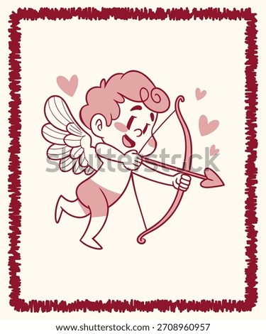 Adorable vector cupid with bow and hearted arrows in vintage love illustration