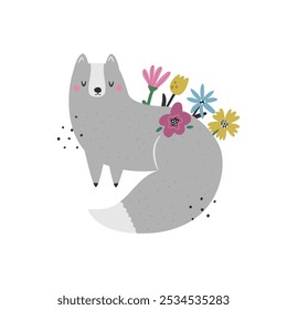 Adorable Vector Gray Fox. Cute Woodland Wildlife Illustration for Design and Art.