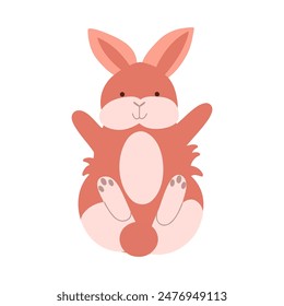 Adorable vector hand draw illustration of a small smiling baby bunny on an isolated background. Cute childish animal. 