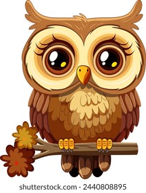 Adorable vector illustration of a brown owl