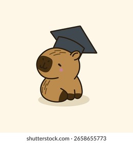 Adorável ilustração vetorial de uma capivara celebrando a formatura, usando um boné de formatura. 