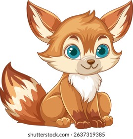 Adorable vector illustration of a cartoon fox with large blue eyes, featuring vibrant colors and a playful style