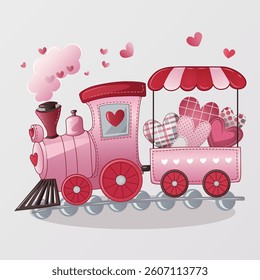 Adorable Vector Illustration of a Colorful Valentine's Day Steam Train