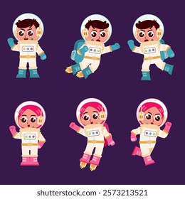 Adorable vector illustration of a cute astronaut boy and girl. Full of charm and whimsy, this design brings a playful, space-themed touch to any project!