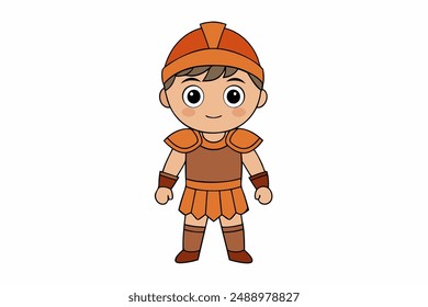 Adorable vector illustration of a cute boy in a Roman gladiator costume, perfect for creative projects, educational materials, and historical-themed designs