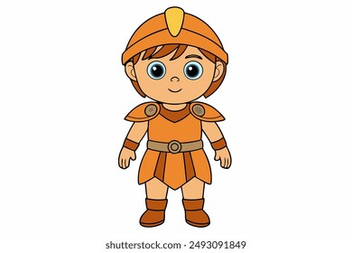 Adorable Ilustración vectorial de un niño lindo en un traje de gladiador romano, perfecto para proyectos creativos, materiales educativos y diseños de temática histórica