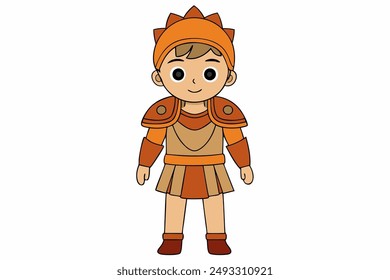 Adorable Ilustración vectorial de un niño lindo en un traje de gladiador romano, perfecto para proyectos creativos, materiales educativos y diseños de temática histórica