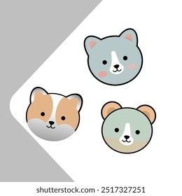 Adorable vector illustration of a cute cat head, featuring large, round eyes, soft fur, and a sweet, playful expression.