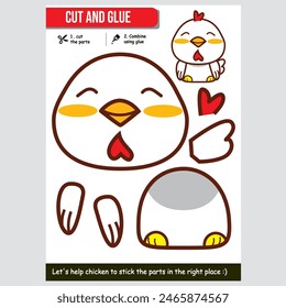 Adorable vector illustration of a cute chicken for kids educational paper game