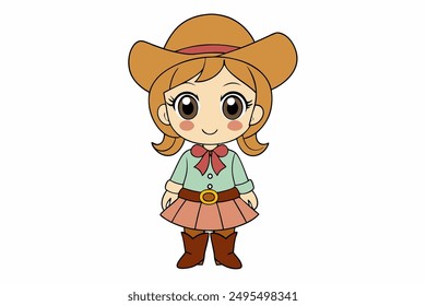 Adorable vector illustration of a cute girl in a cowgirl costume, perfect for themed designs, children's parties, and western-inspired projects