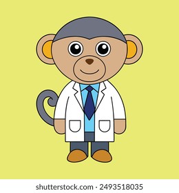 Adorable vector illustration of a cute monkey dressed as a doctor. Perfect for kids' projects, educational materials, and playful designs. High-quality, detailed, and ready for commercial use