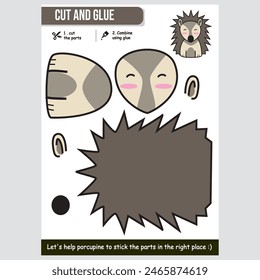 Adorable vector illustration of a cute porcupine for educational kids paper game