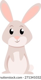 Adorable Ilustración vectorial de un conejo sentado lindo en un estilo de dibujos animados. Perfecto para productos infantiles, pegatinas, estampados de guarderías, tarjetas de felicitación y diseños con temas de naturaleza.