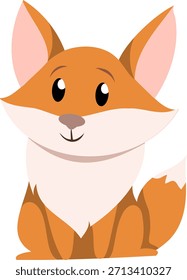 Adorable Ilustración vectorial de un zorro sentado lindo en un estilo de dibujos animados. Perfecto para productos infantiles, pegatinas, estampados de guarderías, tarjetas de felicitación y diseños con temas de naturaleza.