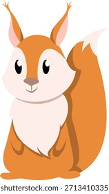 Adorable Ilustración vectorial de una ardilla sentada linda en un estilo de dibujos animados. Perfecto para productos infantiles, pegatinas, estampados de guarderías, tarjetas de felicitación y diseños con temas de naturaleza.