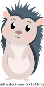 Adorable Ilustración vectorial de un lindo erizo de pie en un estilo de dibujos animados. Perfecto para productos infantiles, pegatinas, estampados de guarderías, tarjetas de felicitación y diseños con temas de naturaleza.