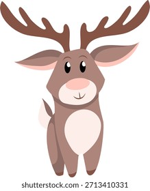 Adorable Ilustración vectorial de un lindo alce de pie en un estilo de dibujos animados. Perfecto para productos infantiles, pegatinas, estampados de guarderías, tarjetas de felicitación y diseños con temas de naturaleza.