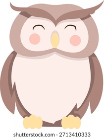 Adorable Ilustración vectorial de un lindo búho de pie en un estilo de dibujos animados. Perfecto para productos infantiles, pegatinas, estampados de guarderías, tarjetas de felicitación y diseños con temas de naturaleza.
